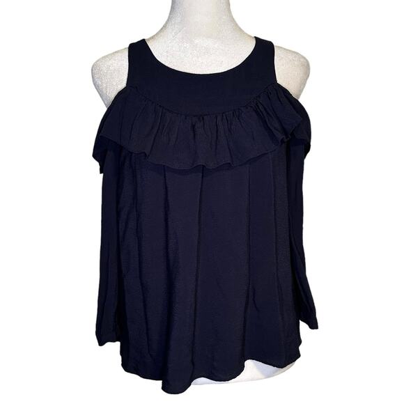 Maeve Anthropologie navy blue long sleeve cold shoulder top size 0 - Picture 1 of 12